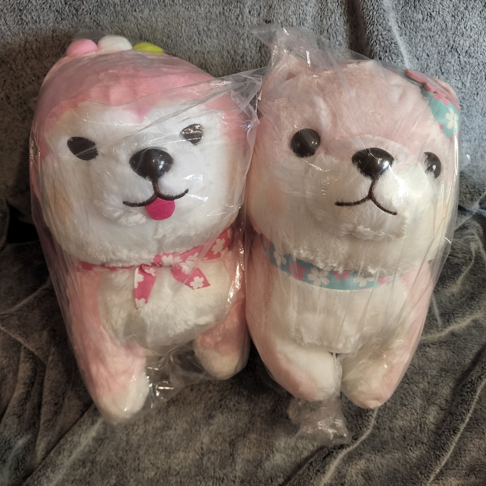 (Set of 2) Mameshiba Brothers - Warm Sakura Color Big Plush Shiba Dog